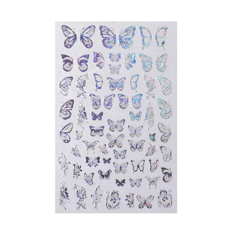 3D Nail Butterfly Design Sticker Decor Decal Holographic Laser Nail Art Sticker - Silver L-02 VXN Beauty