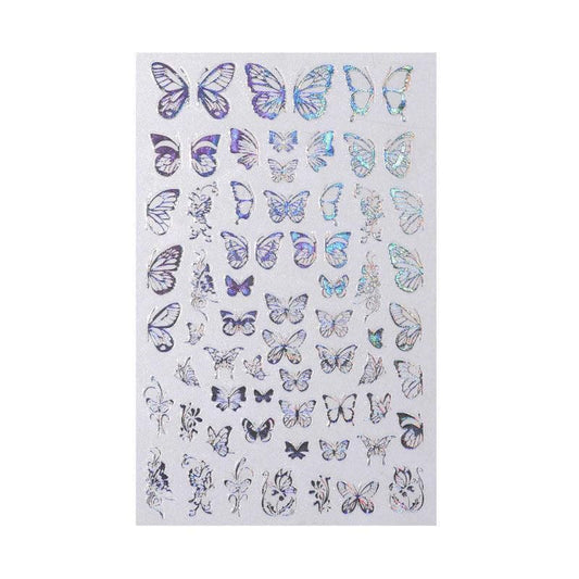 3D Nail Butterfly Design Sticker Decor Decal Holographic Laser Nail Art Sticker - Silver L-02 VXN Beauty