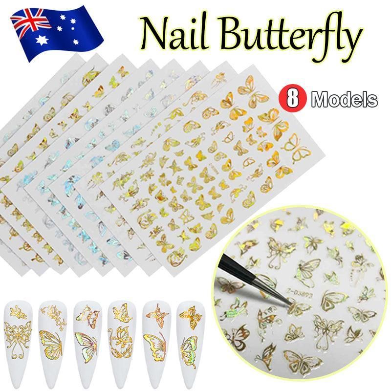 3D Nail Butterfly Design Sticker Decor Decal Holographic Laser Nail Art Sticker - Silver L-02 VXN Beauty