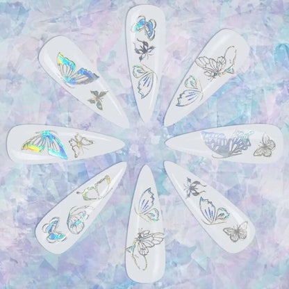 3D Nail Butterfly Design Sticker Decor Decal Holographic Laser Nail Art Sticker - Silver L-02 VXN Beauty