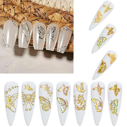 3D Nail Butterfly Design Sticker Decor Decal Holographic Laser Nail Art Sticker - Silver L-02 VXN Beauty