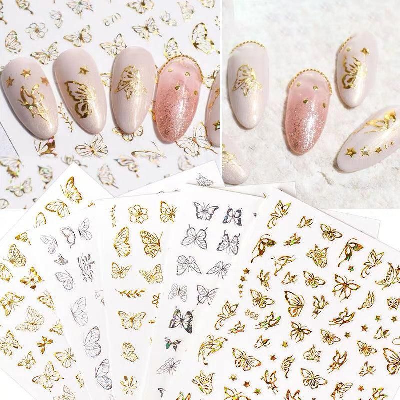 3D Nail Butterfly Design Sticker Decor Decal Holographic Laser Nail Art Sticker - Silver L-02 VXN Beauty
