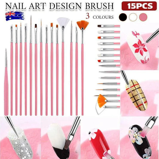 Nail Art Design Brushes Dotting Pen Tool Set Painting Uv Gel Drawing Brush 15Pcs - Black VXN Beauty