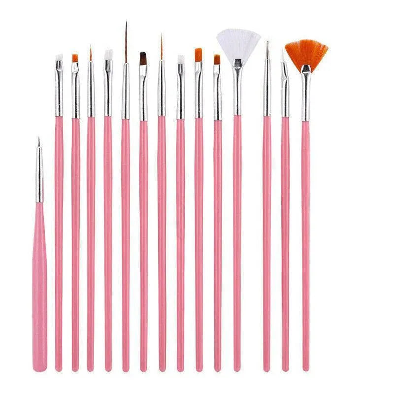 Nail Art Design Brushes Dotting Pen Tool Set Painting Uv Gel Drawing Brush 15Pcs - Pink VXN Beauty