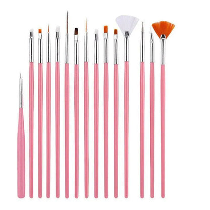 Nail Art Design Brushes Dotting Pen Tool Set Painting Uv Gel Drawing Brush 15Pcs - Pink VXN Beauty