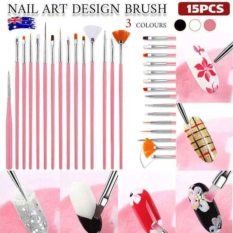 Nail Art Design Brushes Dotting Pen Tool Set Painting Uv Gel Drawing Brush 15Pcs - Pink VXN Beauty