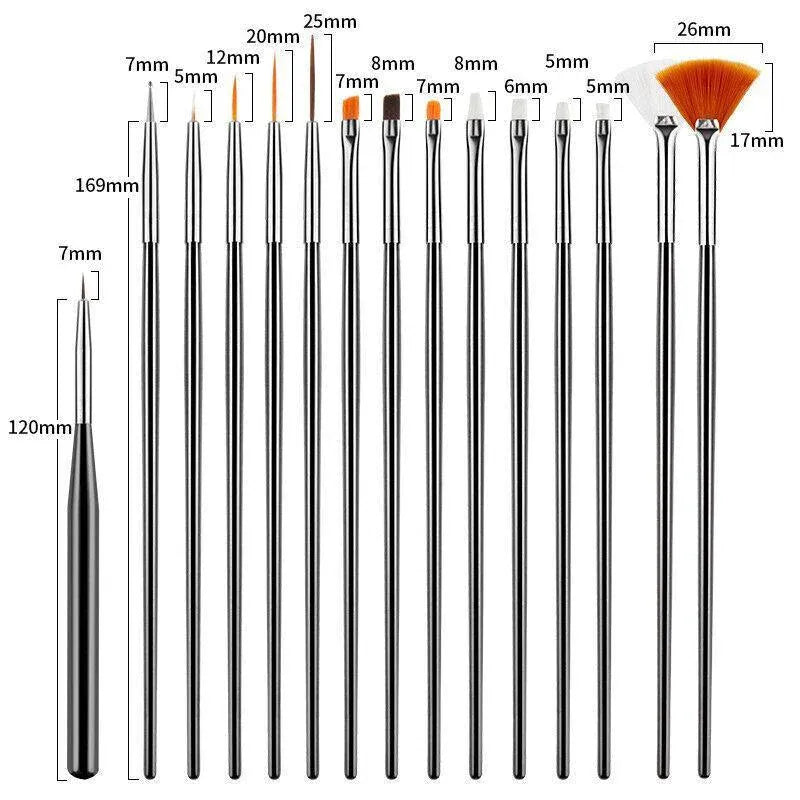 Nail Art Design Brushes Dotting Pen Tool Set Painting Uv Gel Drawing Brush 15Pcs - Pink VXN Beauty