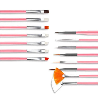 Nail Art Design Brushes Dotting Pen Tool Set Painting Uv Gel Drawing Brush 15Pcs - Pink VXN Beauty