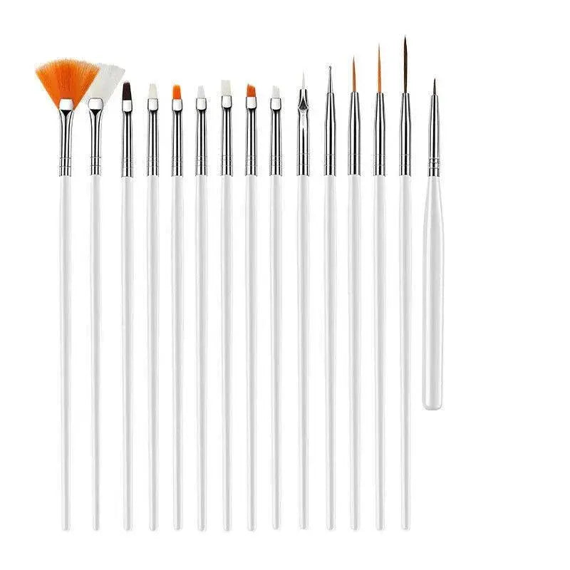 Nail Art Design Brushes Dotting Pen Tool Set Painting Uv Gel Drawing Brush 15Pcs - White VXN Beauty