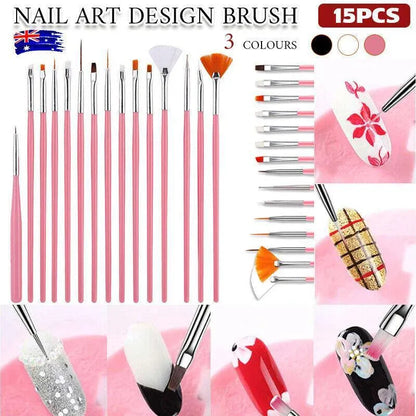 Nail Art Design Brushes Dotting Pen Tool Set Painting Uv Gel Drawing Brush 15Pcs - White VXN Beauty