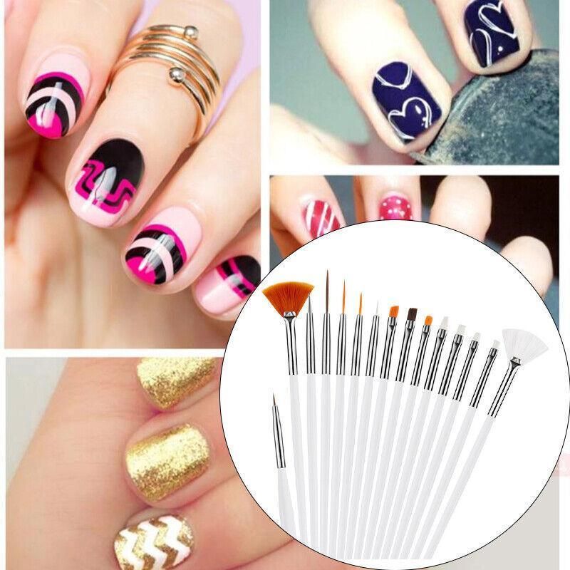 Nail Art Design Brushes Dotting Pen Tool Set Painting Uv Gel Drawing Brush 15Pcs - White VXN Beauty