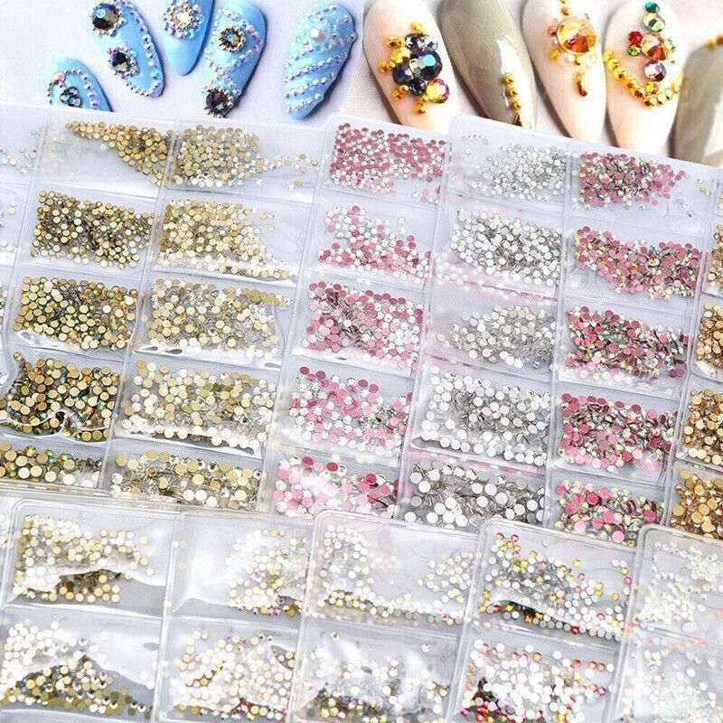 1440Pcs Glitter Rhinestones Crystal Clear Flat Bottom Glass Nail Art Nail Drill - Blue VXN Beauty