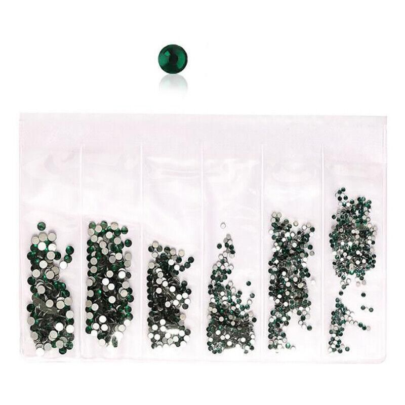 1440Pcs Glitter Rhinestones Crystal Clear Flat Bottom Glass Nail Art Nail Drill - Dark Green VXN Beauty