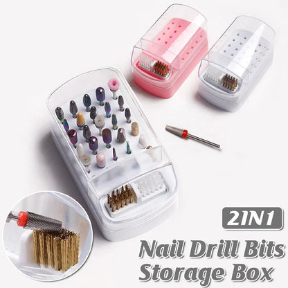 Nail Drill Bit Holder 30 Hole Dustproof Organizer Display Storage Box Nail Tool - White VXN Beauty