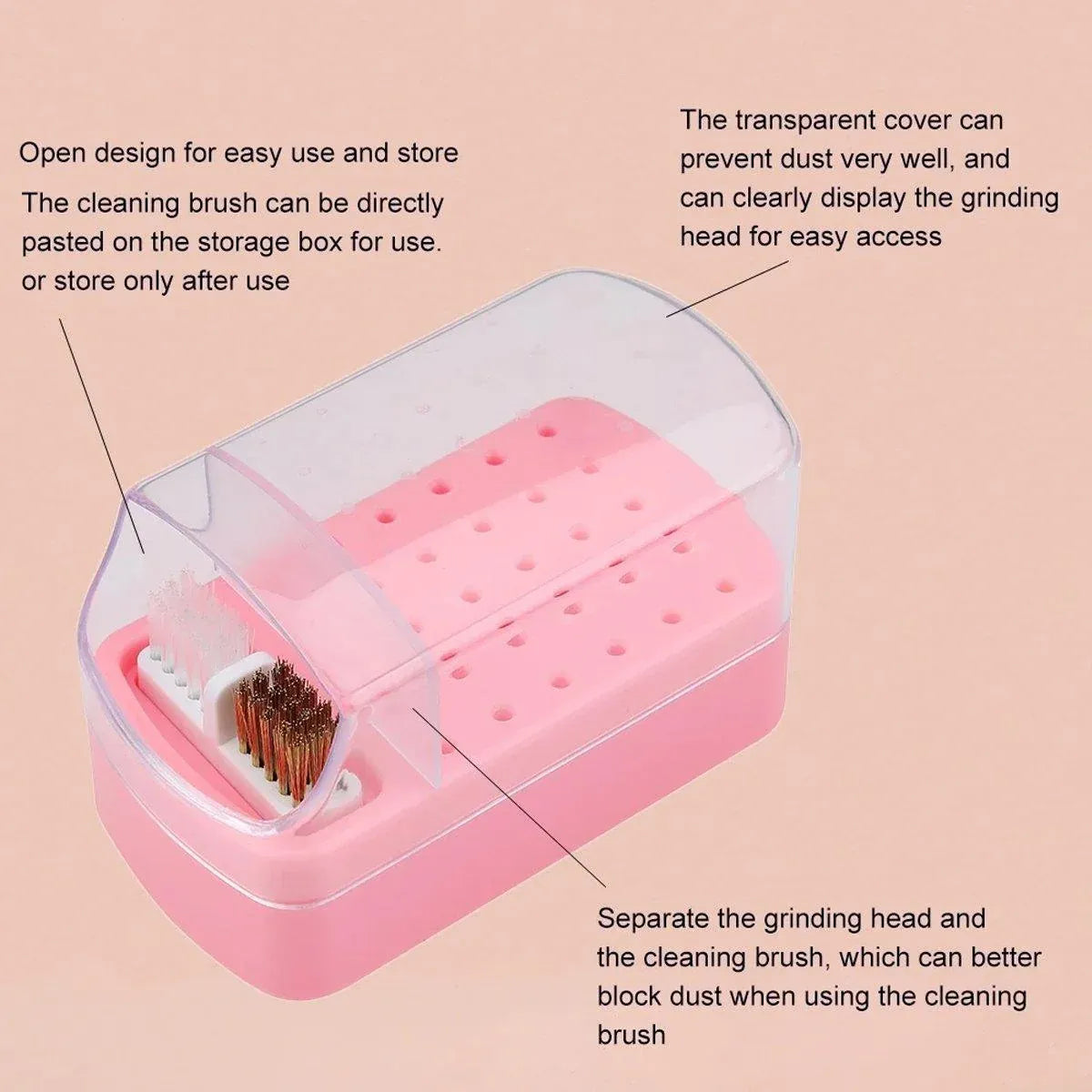 Nail Drill Bit Holder 30 Hole Dustproof Organizer Display Storage Box Nail Tool - White VXN Beauty