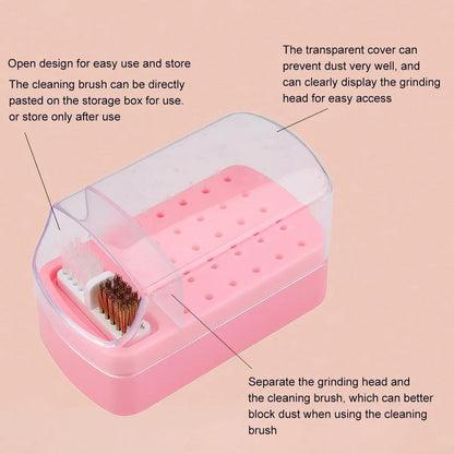 Nail Drill Bit Holder 30 Hole Dustproof Organizer Display Storage Box Nail Tool - White VXN Beauty