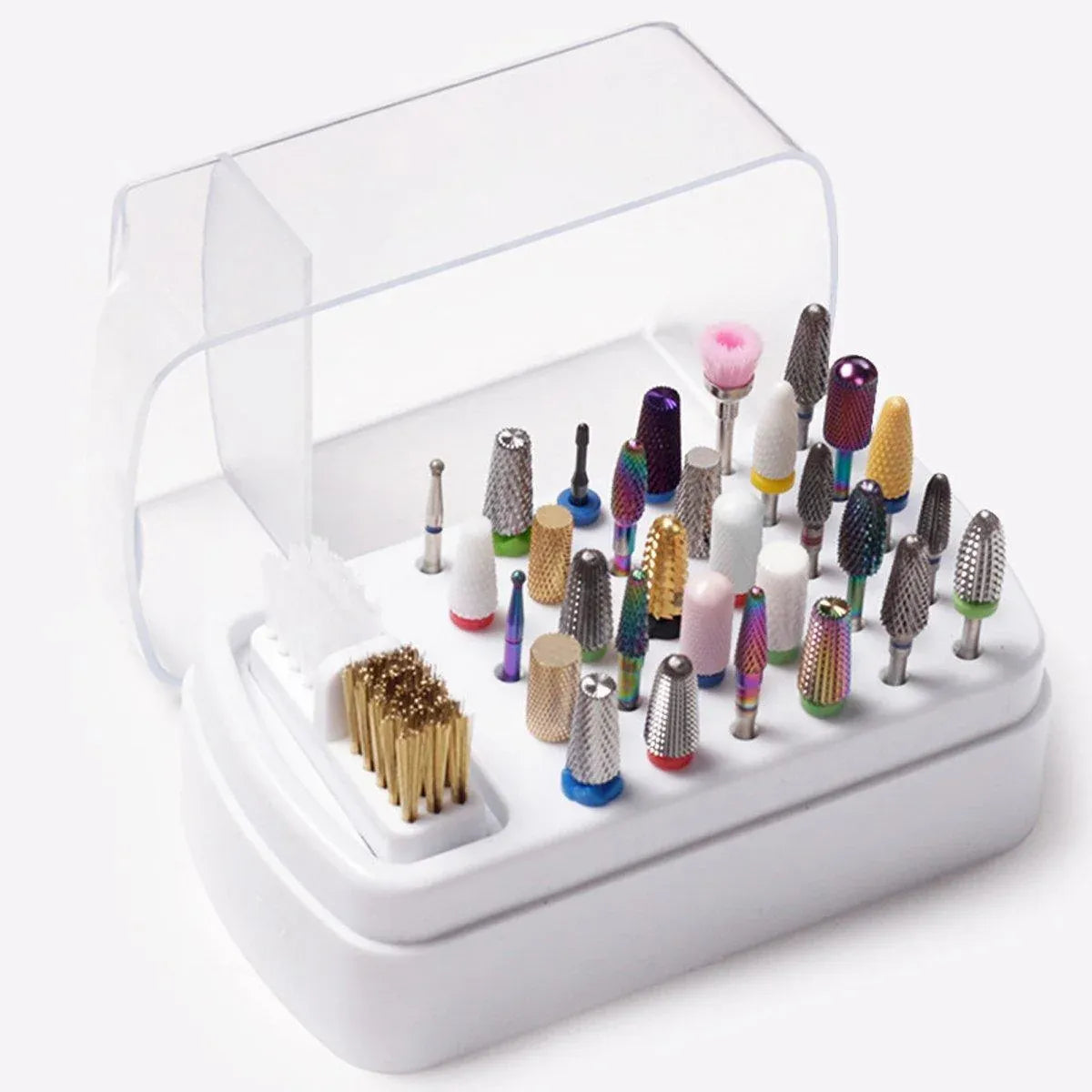 Nail Drill Bit Holder 30 Hole Dustproof Organizer Display Storage Box Nail Tool - White VXN Beauty