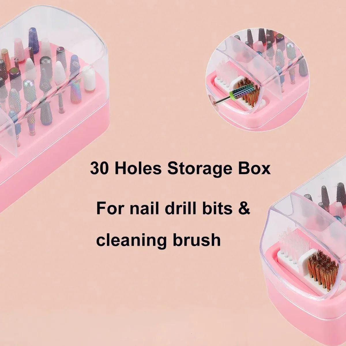 Nail Drill Bit Holder 30 Hole Dustproof Organizer Display Storage Box Nail Tool - White VXN Beauty