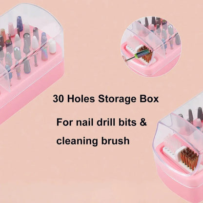Nail Drill Bit Holder 30 Hole Dustproof Organizer Display Storage Box Nail Tool - White VXN Beauty