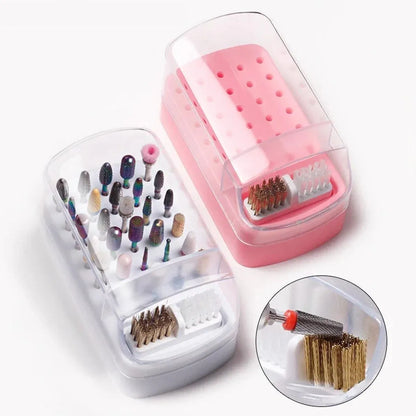 Nail Drill Bit Holder 30 Hole Dustproof Organizer Display Storage Box Nail Tool - White VXN Beauty