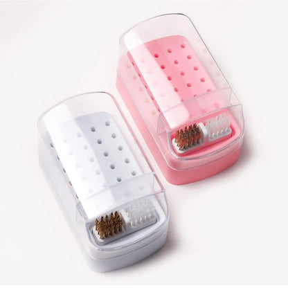 Nail Drill Bit Holder 30 Hole Dustproof Organizer Display Storage Box Nail Tool - White VXN Beauty