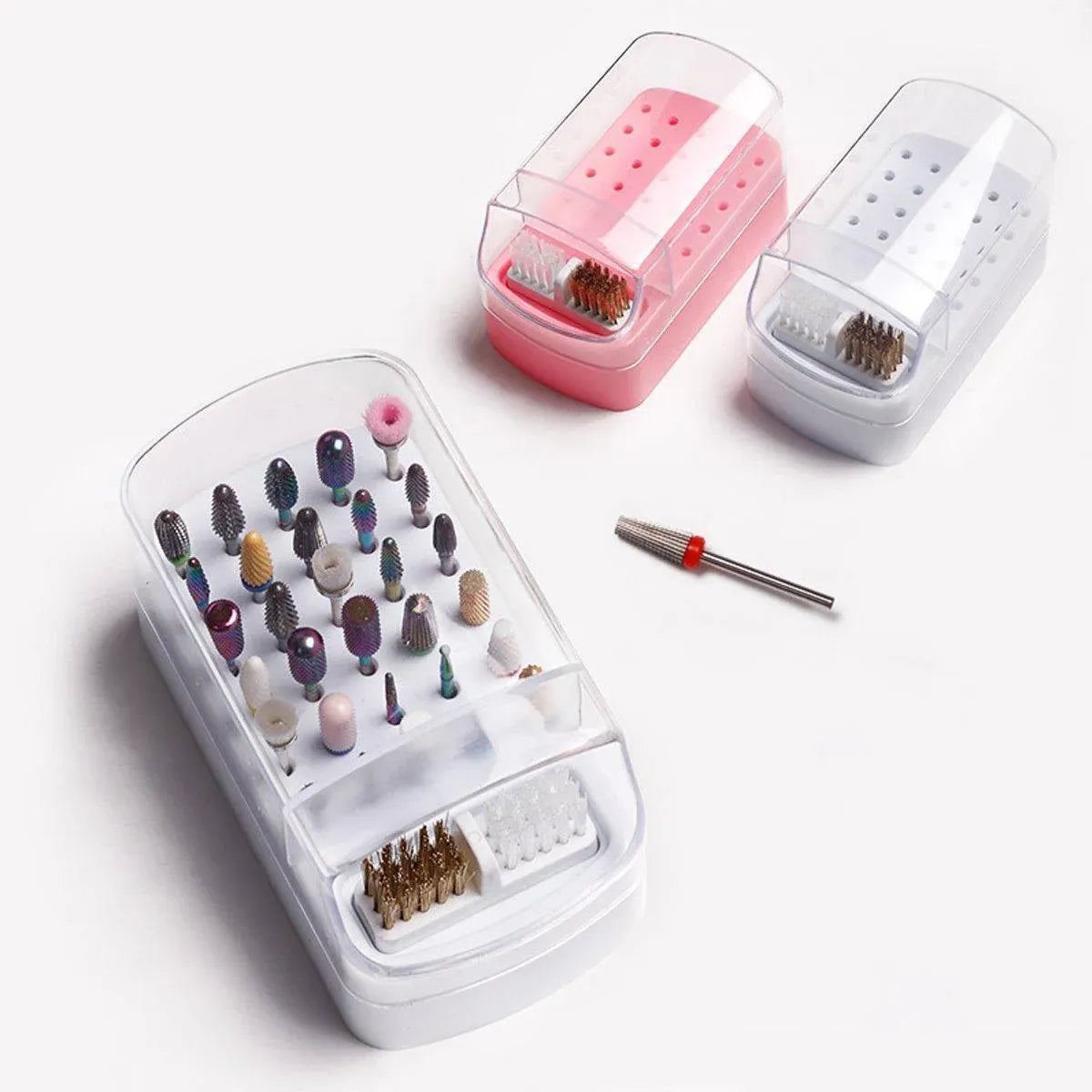 Nail Drill Bit Holder 30 Hole Dustproof Organizer Display Storage Box Nail Tool - White VXN Beauty