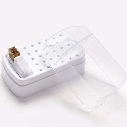 Nail Drill Bit Holder 30 Hole Dustproof Organizer Display Storage Box Nail Tool - White VXN Beauty