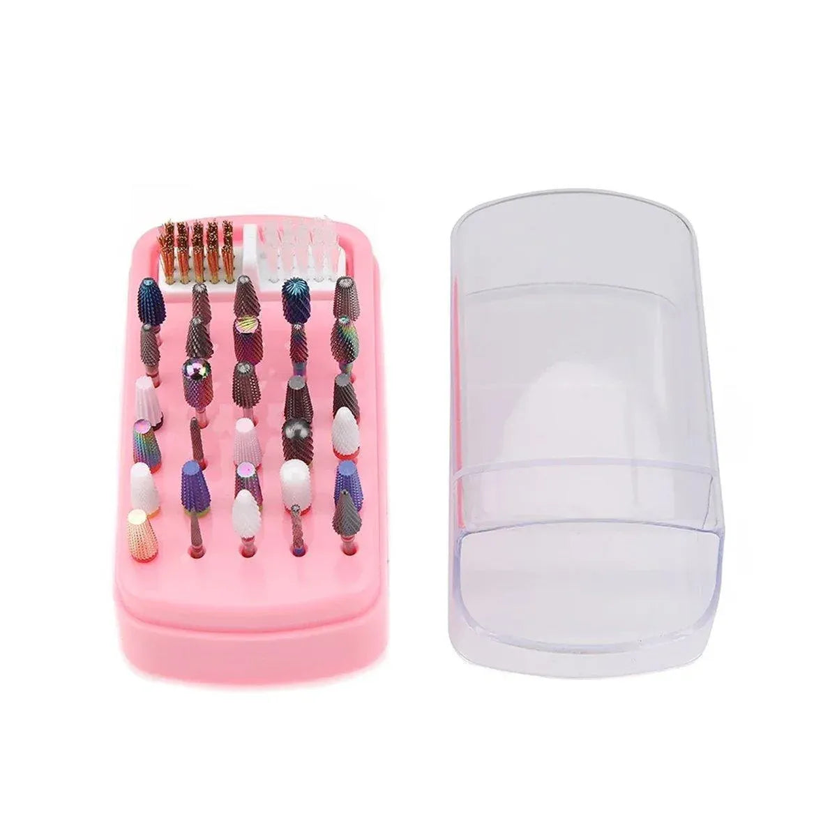 Nail Drill Bit Holder 30 Hole Dustproof Organizer Display Storage Box Nail Tool - White VXN Beauty