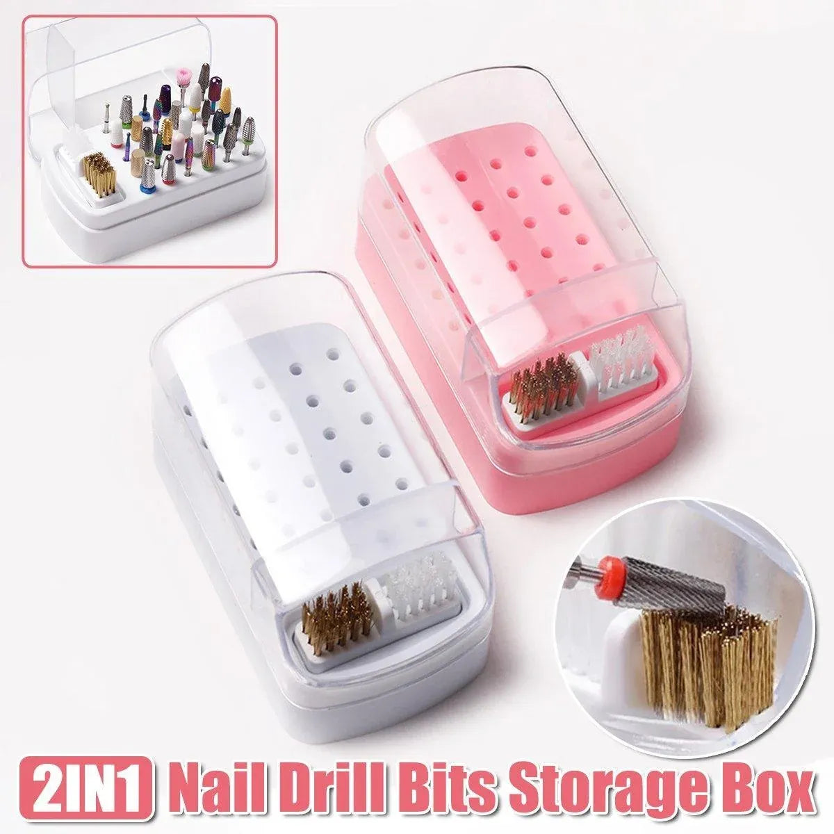 Nail Drill Bit Holder 30 Hole Dustproof Organizer Display Storage Box Nail Tool - White VXN Beauty