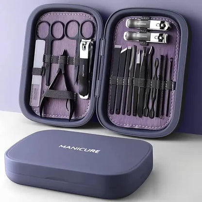 Purple 18-Piece Manicure and Pedicure Set - Stainless Steel Nail Clipper Kit | Professional Nail Care Grooming Tools | Compact Portable Case VXN Beauty