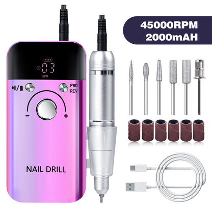 Purple High Speed Portable Nail Drill Set - Electric Nail File Set with 6 Nail Drill Bits VXN Beauty