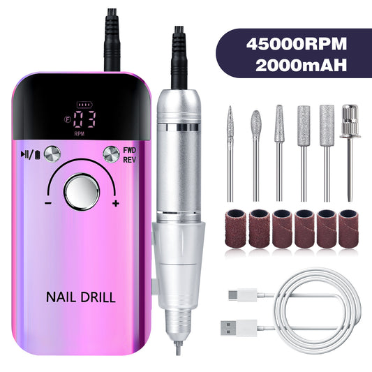 Purple High Speed Portable Nail Drill Set - Electric Nail File Set with 6 Nail Drill Bits VXN Beauty