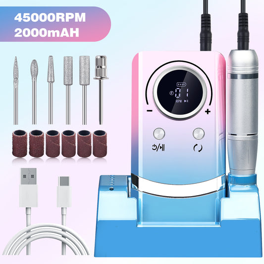 Pink+Blue Portable Electric Nail Drill - Rechargeable, Adjustable Speed, Low Vibration VXN Beauty