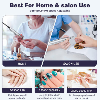 Pink+Blue Portable Electric Nail Drill - Rechargeable, Adjustable Speed, Low Vibration VXN Beauty