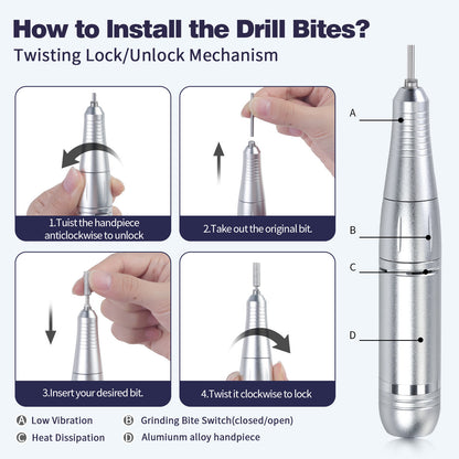 Pink+Blue Portable Electric Nail Drill - Rechargeable, Adjustable Speed, Low Vibration VXN Beauty