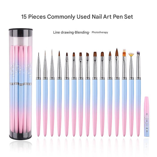 Professional Nail Art Brush Kit (15pcs) - Gradient Handles Manicure Tools VXN Beauty
