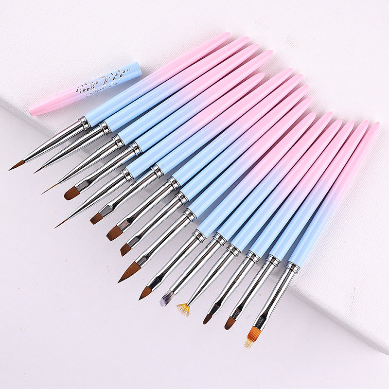 Professional Nail Art Brush Kit (15pcs) - Gradient Handles Manicure Tools VXN Beauty