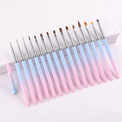 Professional Nail Art Brush Kit (15pcs) - Gradient Handles Manicure Tools VXN Beauty