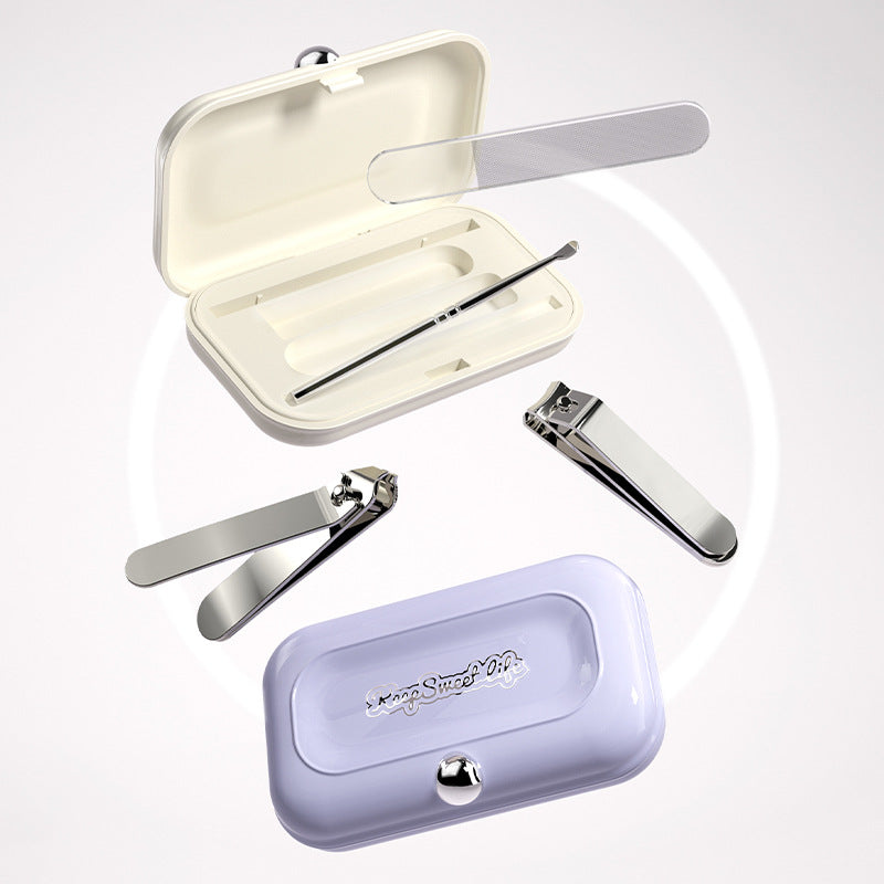 2 Sets Purple Portable 4-Piece Manicure Set - Compact Nail Grooming Kit with Stainless Steel Clippers, File & Stylish Case VXN Beauty