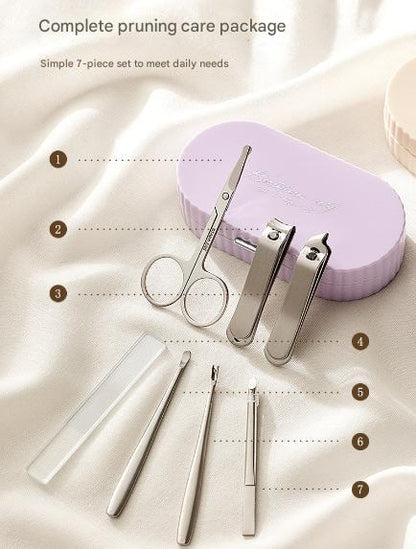 Green Compact 7-Piece Manicure Set - Stainless Steel Nail Grooming Kit with Stylish Travel Case VXN Beauty