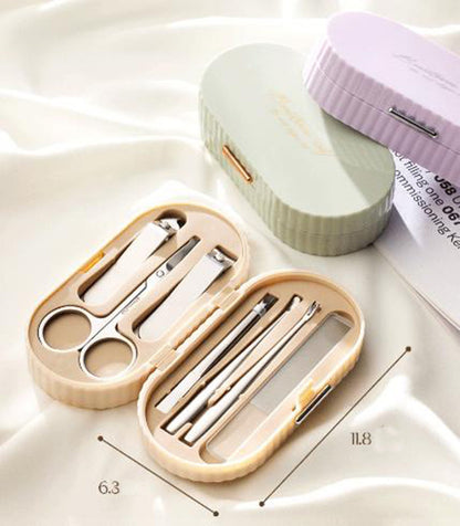 Purple Compact 7-Piece Manicure Set - Stainless Steel Nail Grooming Kit with Stylish Travel Case VXN Beauty