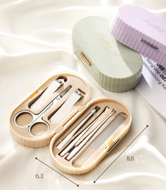 Purple Compact 7-Piece Manicure Set - Stainless Steel Nail Grooming Kit with Stylish Travel Case VXN Beauty