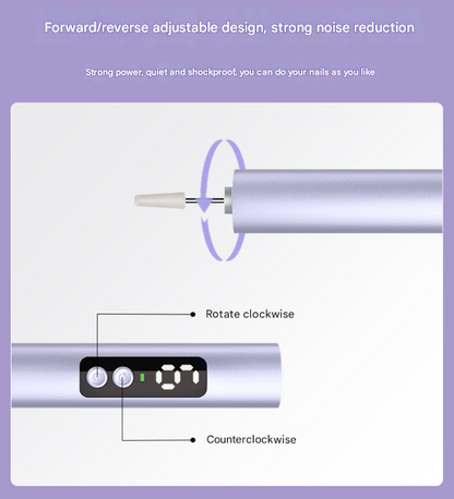 Purple Professional Electric Nail File Kit - Portable USB-C Rechargeable Manicure Drill with 6 Speeds & 5 Heads VXN Beauty