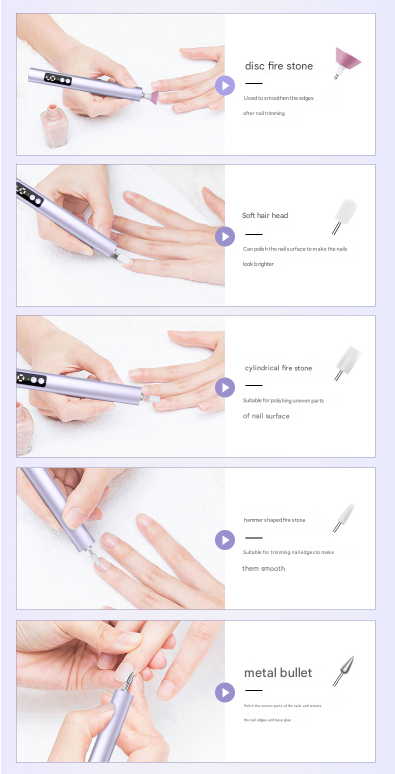 Purple Professional Electric Nail File Kit - Portable USB-C Rechargeable Manicure Drill with 6 Speeds & 5 Heads VXN Beauty