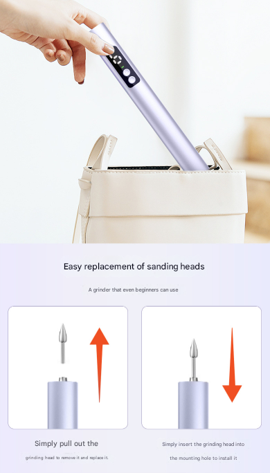 Purple Professional Electric Nail File Kit - Portable USB-C Rechargeable Manicure Drill with 6 Speeds & 5 Heads VXN Beauty