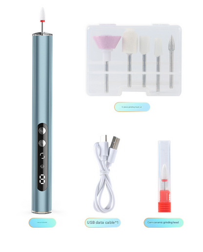 Blue Rechargeable Electric Nail Drill Pen with UV Curing Lamp - Professional All-in-One Manicure Pedicure Kit for Polishing & Gel Removal VXN Beauty