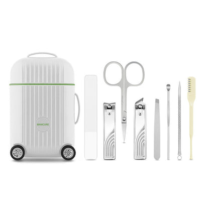 White Mini Suitcase Manicure Set - 8-Piece Portable Grooming & Nail Care Travel Kit VXN Beauty