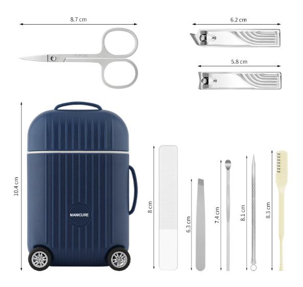 White Mini Suitcase Manicure Set - 8-Piece Portable Grooming & Nail Care Travel Kit VXN Beauty