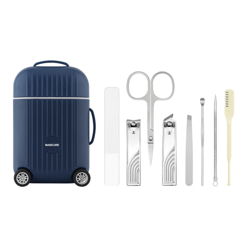 Dark Blue Mini Suitcase Manicure Set - 8-Piece Portable Grooming & Nail Care Travel Kit VXN Beauty