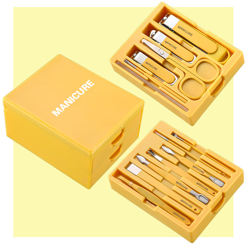 Yellow Professional 13-Piece Manicure & Pedicure Set - Anti-Splash Carbon Steel Nail Clippers Kit with Compact Drawer Organizer VXN Beauty